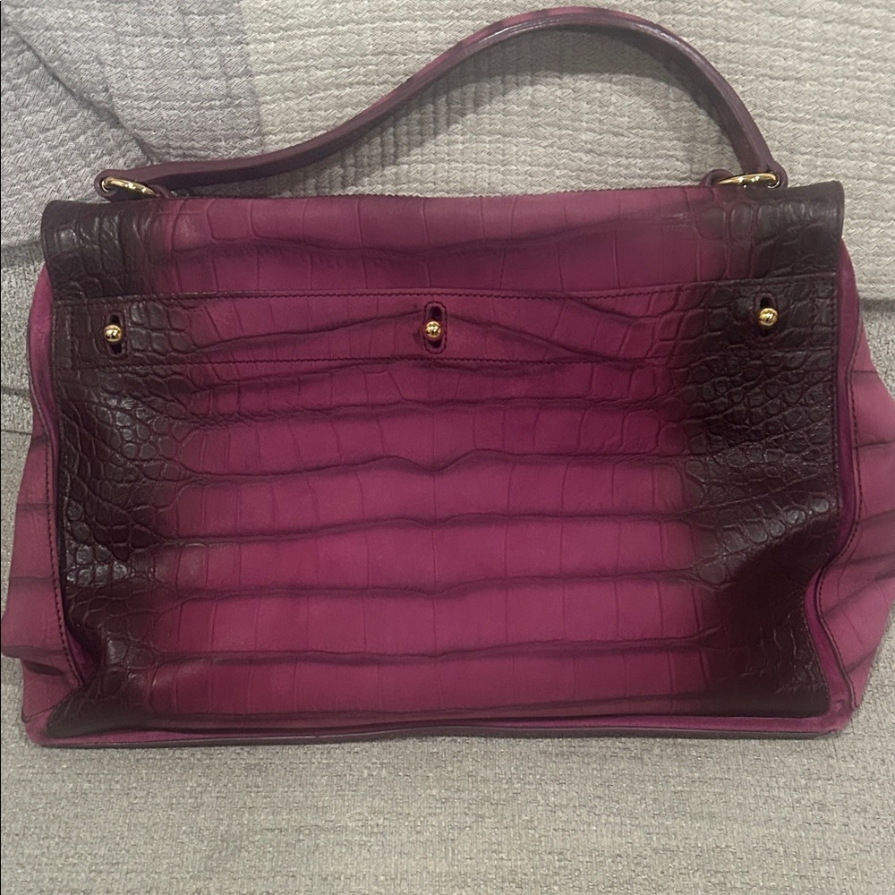 Yves Saint Laurent Plum Purple Croc-Embossed Satchel with Gold Hardware - Picture 4 of 9